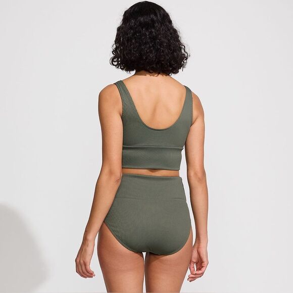 Land's End Swimsuit Tankini top soft cup rich olive green ottoman ribbed Var - Picture 6 of 9